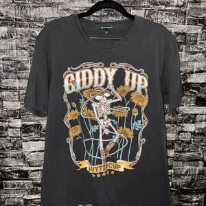 Giddy Up Buttercup Black Graphic T-Shirt Queens and Angels